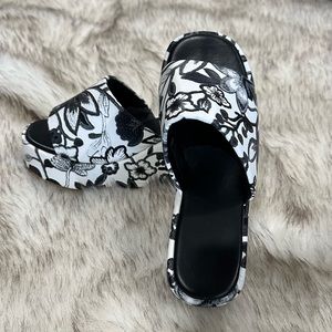 Black and White floral wedges